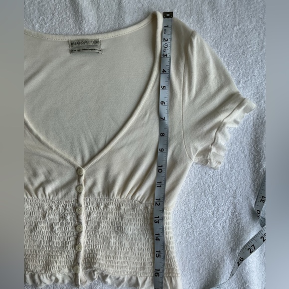 Urban Outfitters Cream Button-Up Smocked Crop Top - Picture 5 of 6